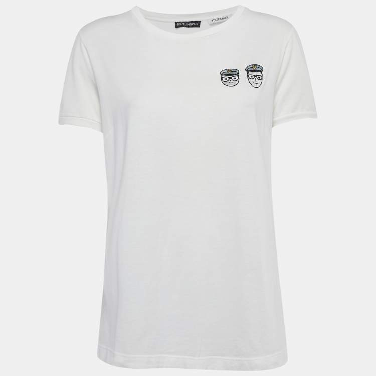Pre Owned Dolce & Gabbana White Applique Cotton T-Shirt L