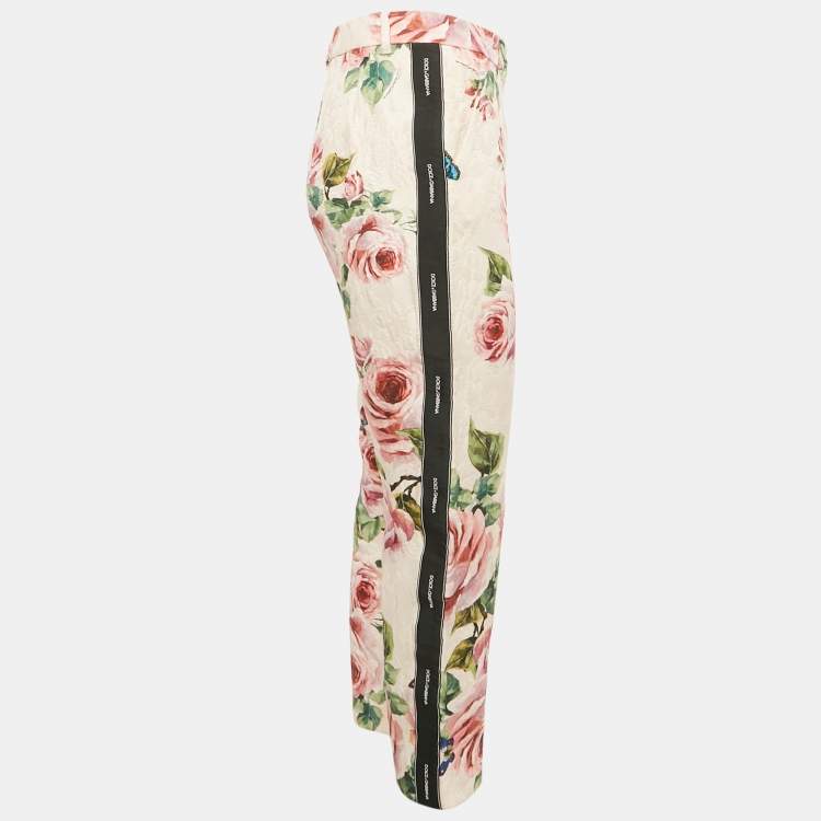 Pre Owned Dolce & Gabbana Pink Rose Print Jacquard Trousers M
