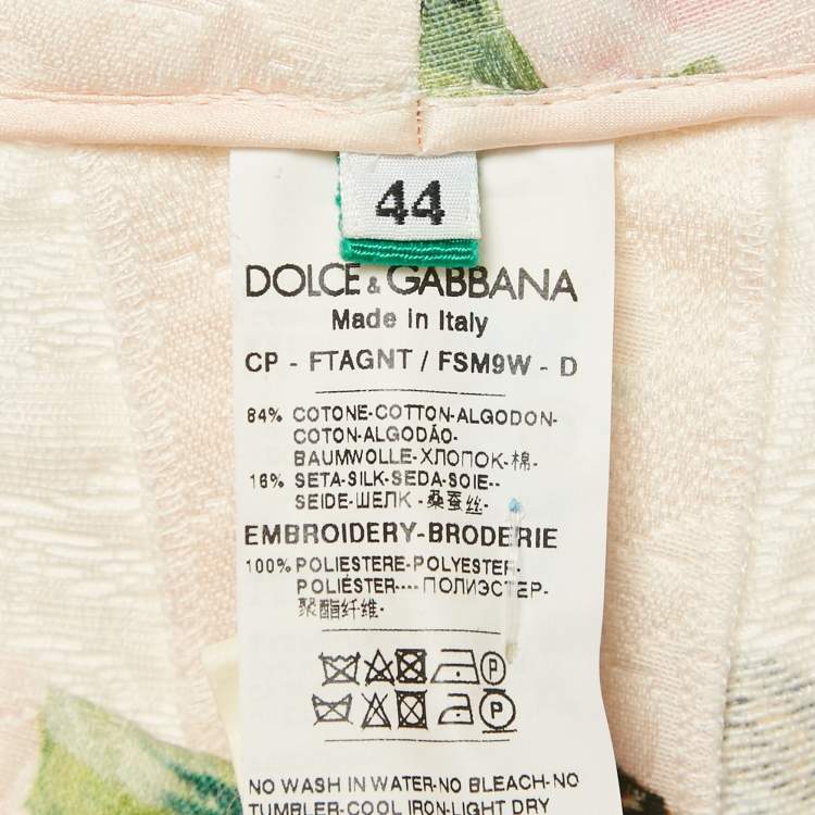 Pre Owned Dolce & Gabbana Pink Rose Print Jacquard Trousers M