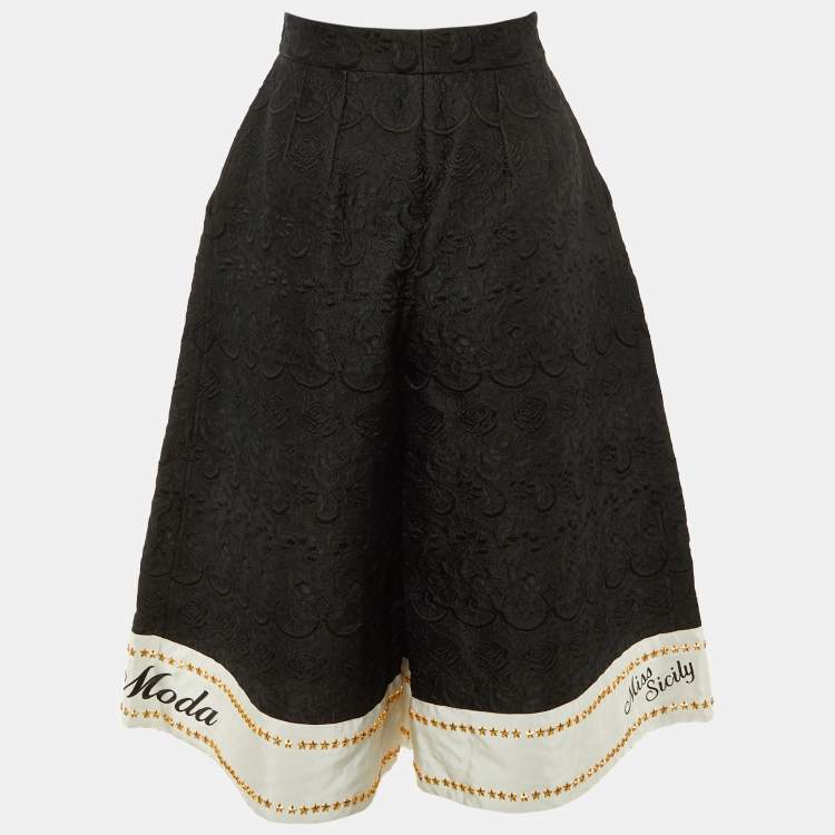 Pre Owned Dolce & Gabbana Black Jacquard Star Studded Culottes S