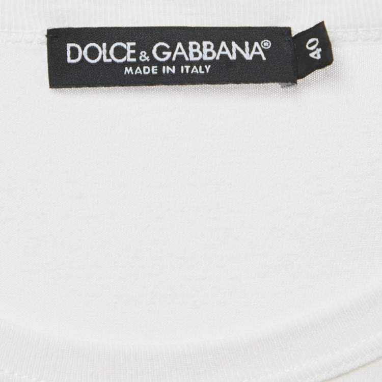 Pre Owned Dolce & Gabbana White Logo Print Cotton Crew Neck T-Shirt S