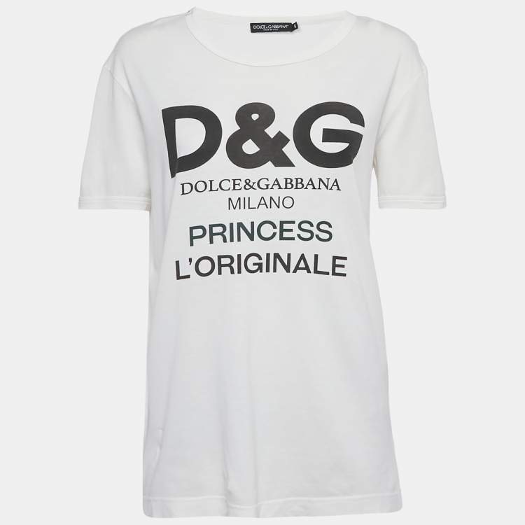 Pre Owned Dolce & Gabbana White Logo Print Cotton Crew Neck T-Shirt S