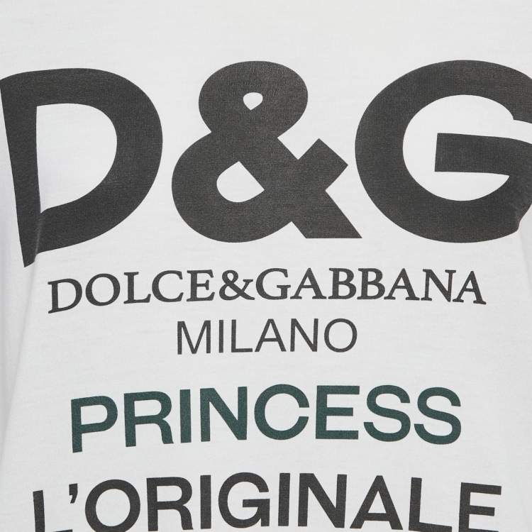 Pre Owned Dolce & Gabbana White Logo Print Cotton Crew Neck T-Shirt S