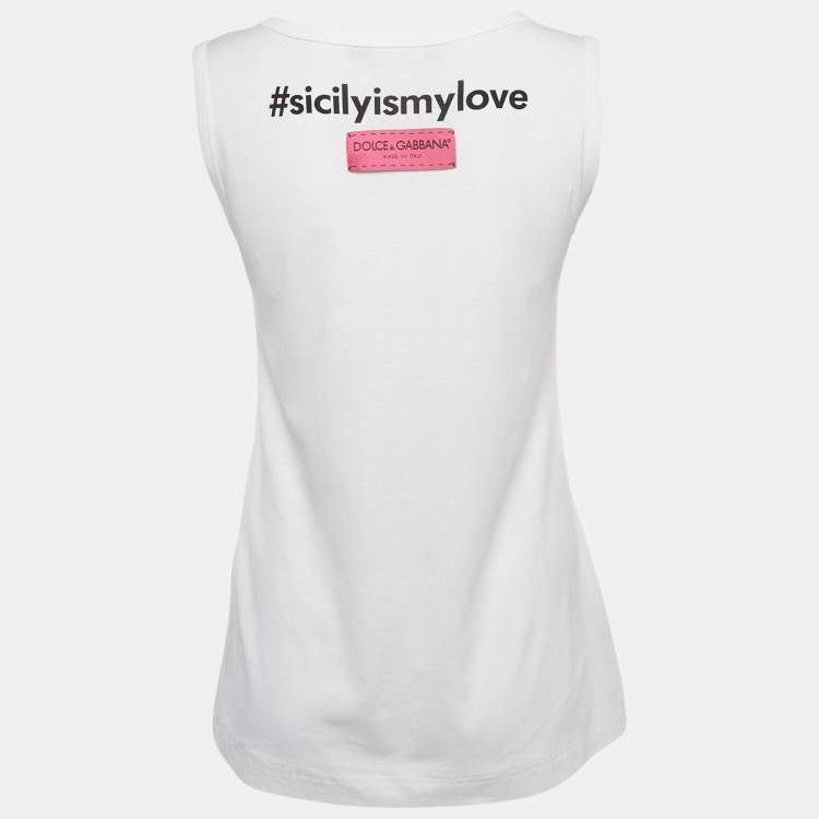 Pre Owned Dolce & Gabbana White Printed Cotton Knit Tank Top M