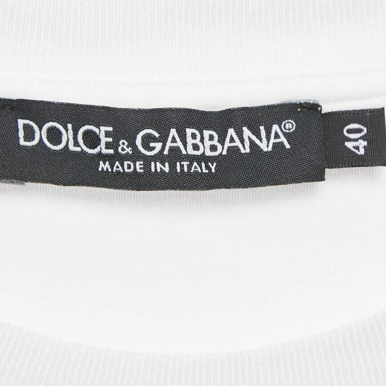 Pre Owned Dolce & Gabbana White Cotton Logo Embellished Detail Cap Sleeve T-Shirt S