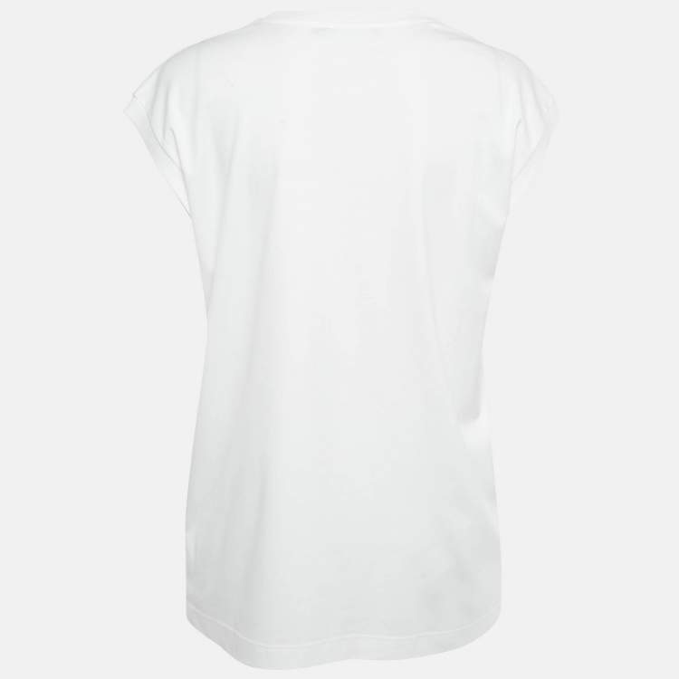 Pre Owned Dolce & Gabbana White Cotton Logo Embellished Detail Cap Sleeve T-Shirt S