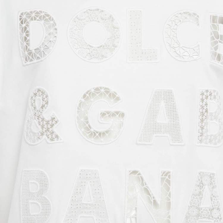 Pre Owned Dolce & Gabbana White Cotton Logo Embellished Detail Cap Sleeve T-Shirt S