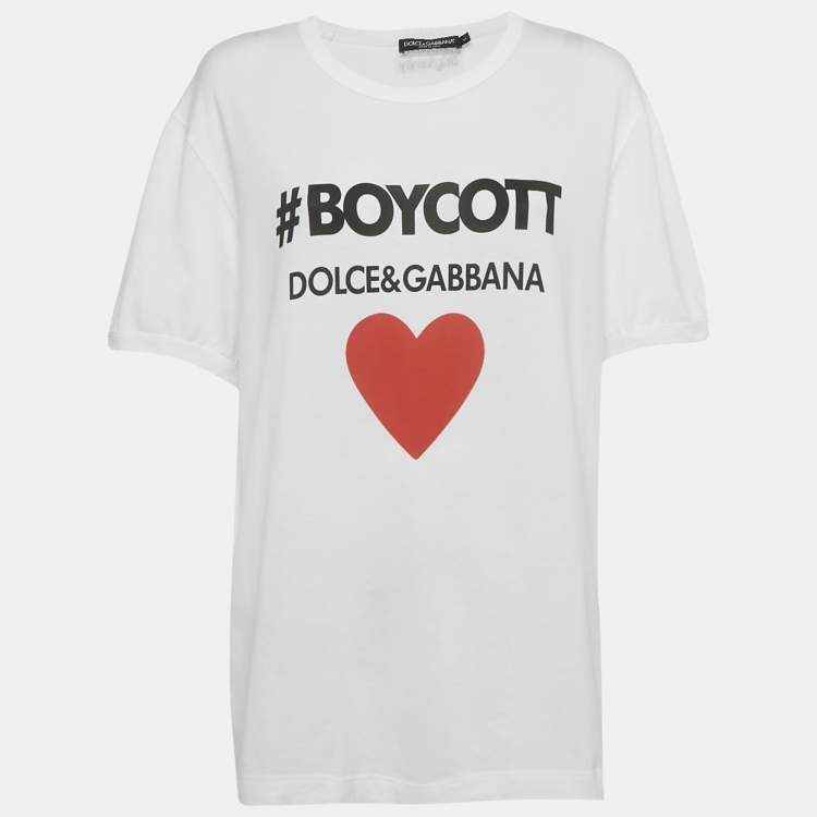 Pre Owned Dolce & Gabbana White Logo Boycott Cotton T-Shirt L