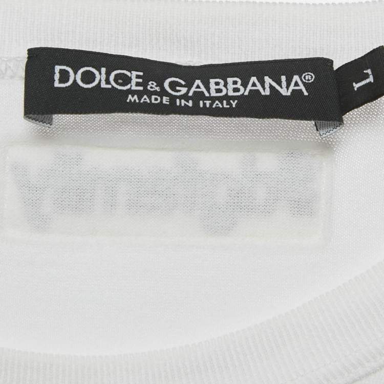 Pre Owned Dolce & Gabbana White Logo Boycott Cotton T-Shirt L