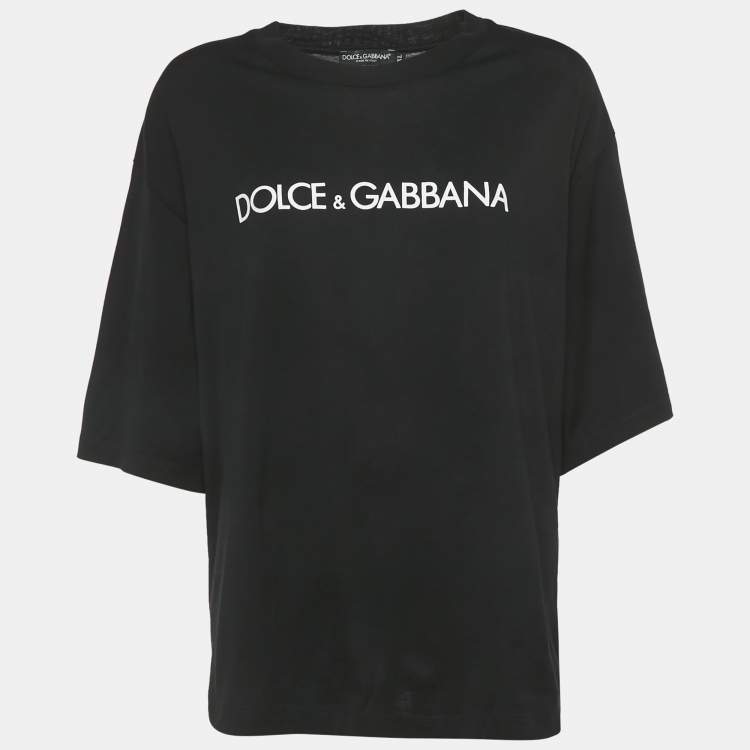Pre Owned Dolce & Gabbana Black Logo Print Cotton Crewneck T-Shirt XL