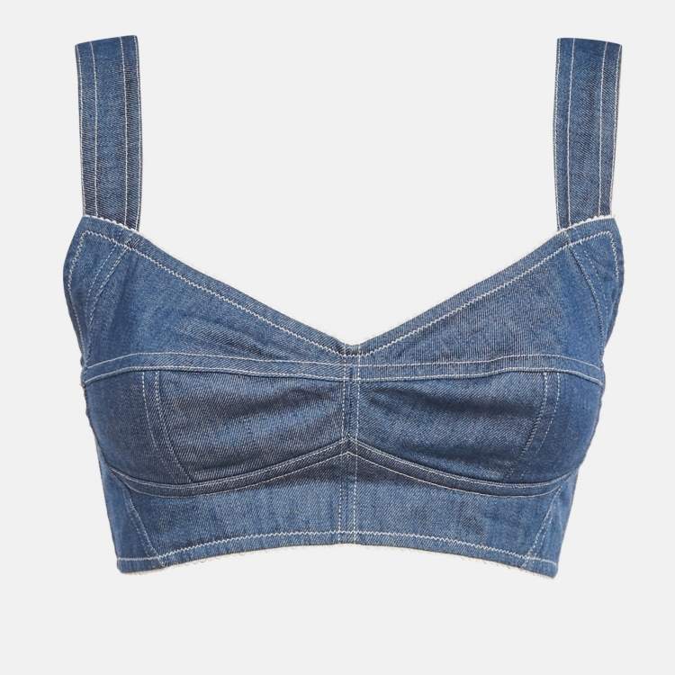 Pre Owned Dolce & Gabbana Blue Denim Bustier Top S
