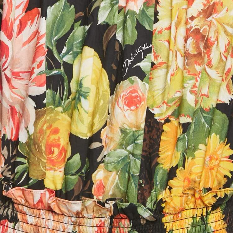 Pre Owned Dolce & Gabbana Multicolor Floral Print Cotton Tiered Midi Dress L