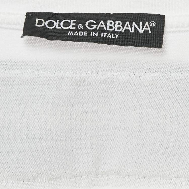 Pre Owned Dolce & Gabbana White Slogan Print Embroidered Cotton T-Shirt S