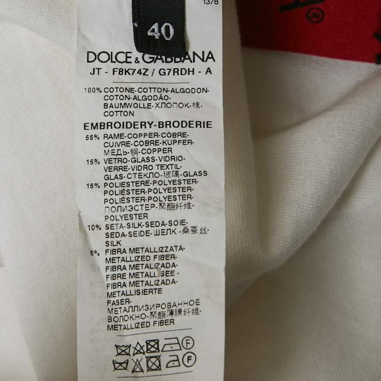 Pre Owned Dolce & Gabbana White Slogan Print Embroidered Cotton T-Shirt S