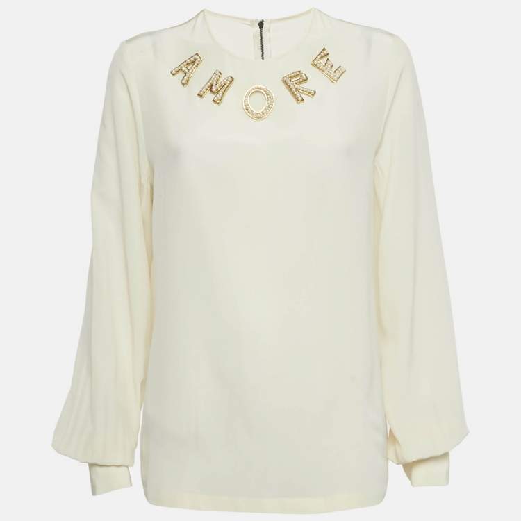 Pre Owned Dolce & Gabbana Cream Amore Silk Blouse M