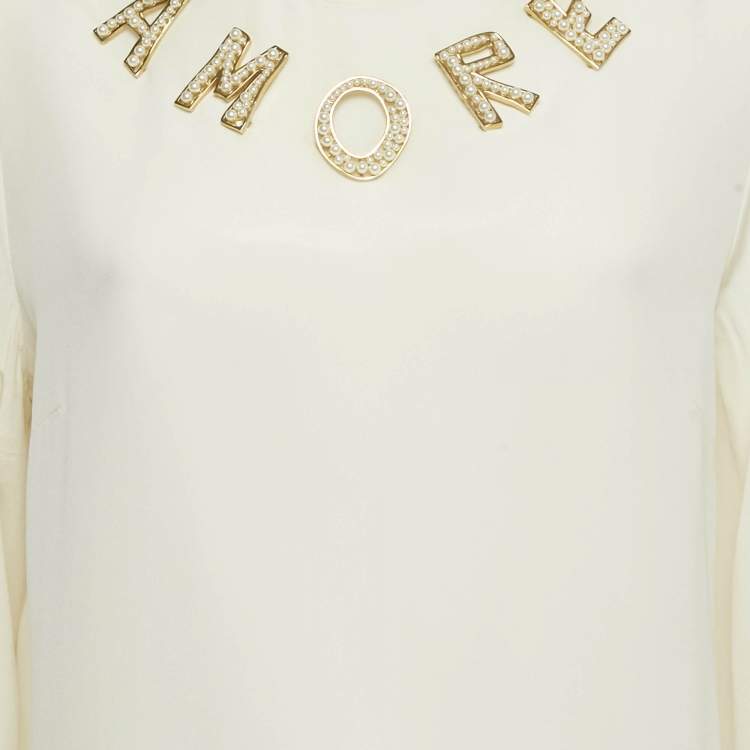 Pre Owned Dolce & Gabbana Cream Amore Silk Blouse M