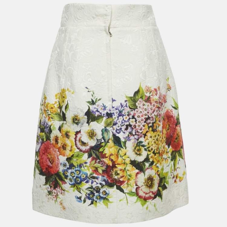 Pre Owned Dolce & Gabbana White Floral Print Cotton Blend Short Skirt S