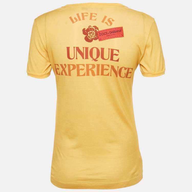 Pre Owned Dolce & Gabbana Yellow All The Lovers Logo Print Cotton T-Shirt S