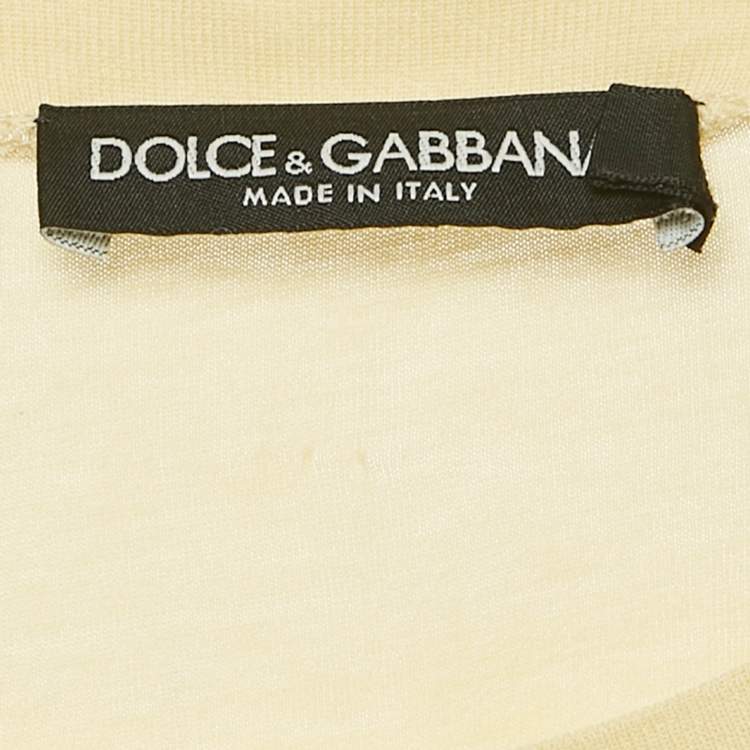 Pre Owned Dolce & Gabbana Yellow Printed Cotton Crew Neck T-Shirt S