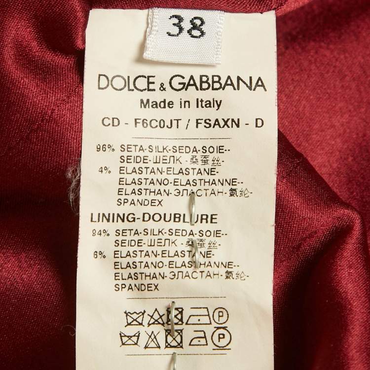 Pre Owned Dolce & Gabbana Burgundy Printed Silk Midi Dress S