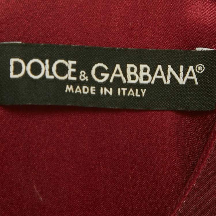 Pre Owned Dolce & Gabbana Burgundy Printed Silk Midi Dress S