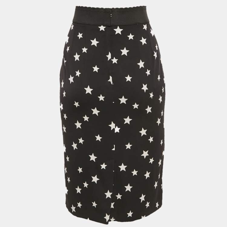 Pre Owned Dolce & Gabbana Black Star Print Silk Knee-Length Skirt M