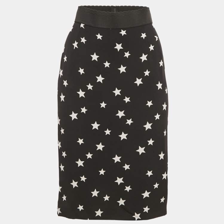 Pre Owned Dolce & Gabbana Black Star Print Silk Knee-Length Skirt M