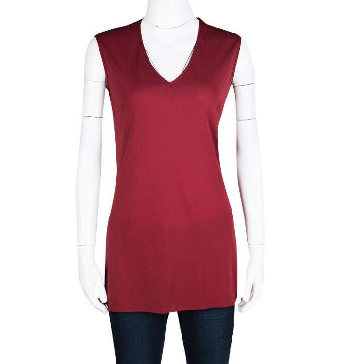 Pre Owned Dolce & Gabbana Red Knit Sleeveless V Neck Tunic S