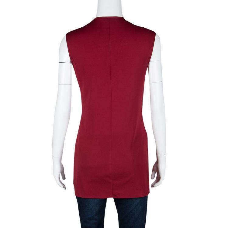 Pre Owned Dolce & Gabbana Red Knit Sleeveless V Neck Tunic S