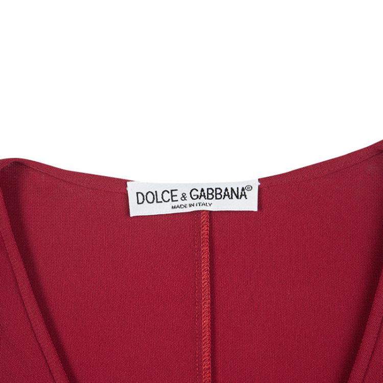 Pre Owned Dolce & Gabbana Red Knit Sleeveless V Neck Tunic S