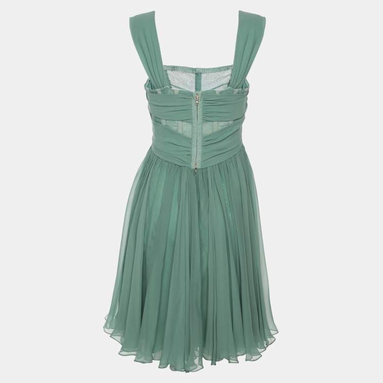 Pre Owned Dolce & Gabbana Green Pleated Chiffon Midi Dress S