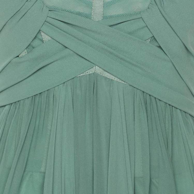 Pre Owned Dolce & Gabbana Green Pleated Chiffon Midi Dress S