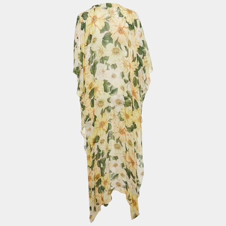 Pre Owned Dolce & Gabbana Multicolor Camellia Print Silk Kaftan Dress M