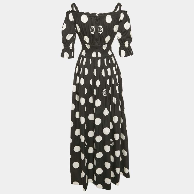 Pre Owned Dolce & Gabbana Black Polka Dot Cotton Maxi Dress XS