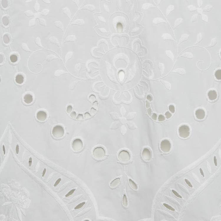 Pre Owned Dolce & Gabbana White Anglaise Broderie Cotton Mini Dress M