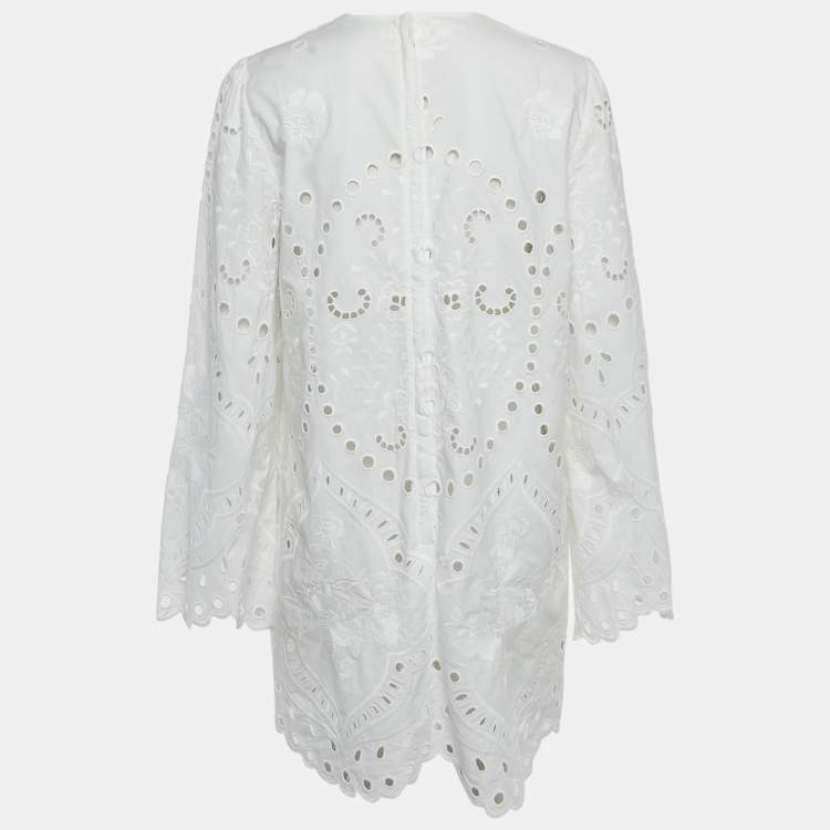 Pre Owned Dolce & Gabbana White Anglaise Broderie Cotton Mini Dress M