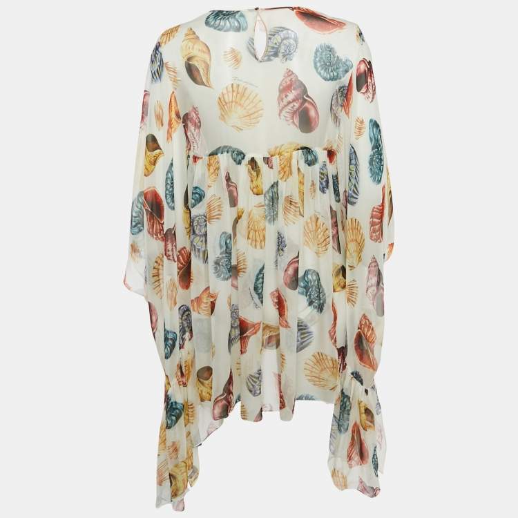 Pre Owned Dolce & Gabbana White Seashell Print Sheer Loose Fit Mini Dress S