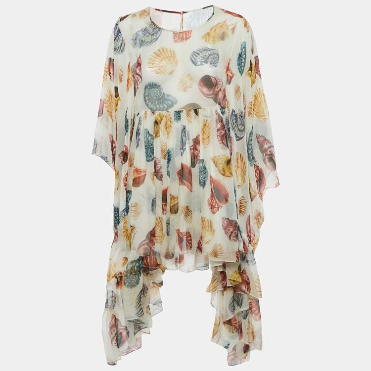 Pre Owned Dolce & Gabbana White Seashell Print Sheer Loose Fit Mini Dress S
