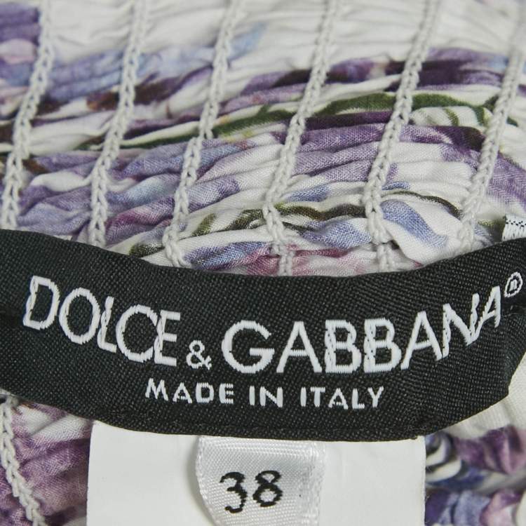Pre Owned Dolce & Gabbana White Floral Print Cotton Tie UP Wisteria Mini Dress S