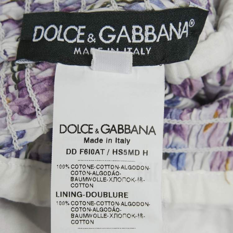 Pre Owned Dolce & Gabbana White Floral Print Cotton Tie UP Wisteria Mini Dress S