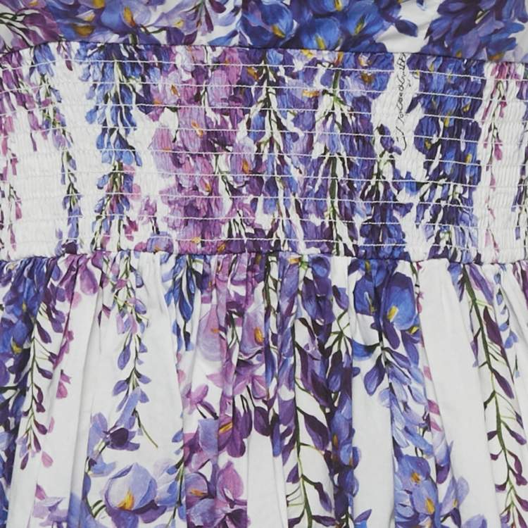 Pre Owned Dolce & Gabbana White Floral Print Cotton Tie UP Wisteria Mini Dress S