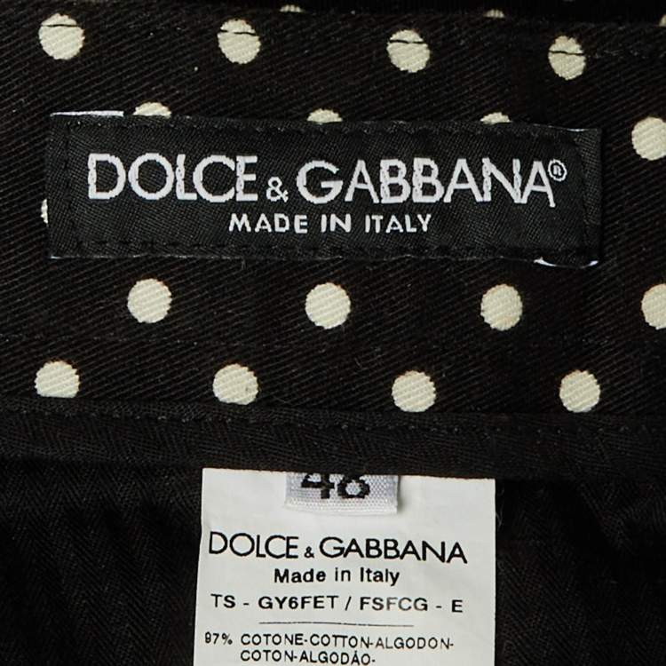 Pre Owned Dolce & Gabbana Black Polka Dot Cotton Trousers L