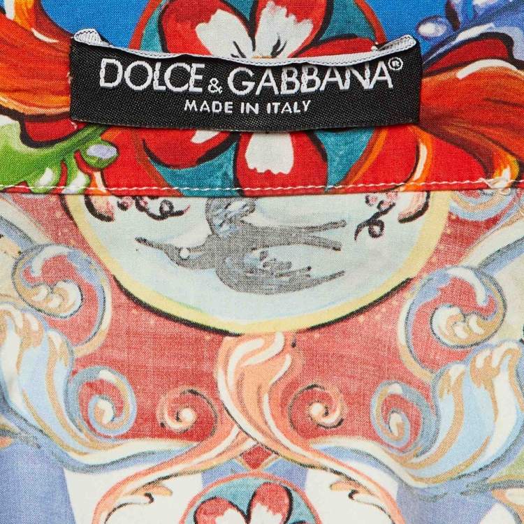 Pre Owned Dolce & Gabbana Multicolor Carretto Siciliano Print Cotton Cropped Shirt S