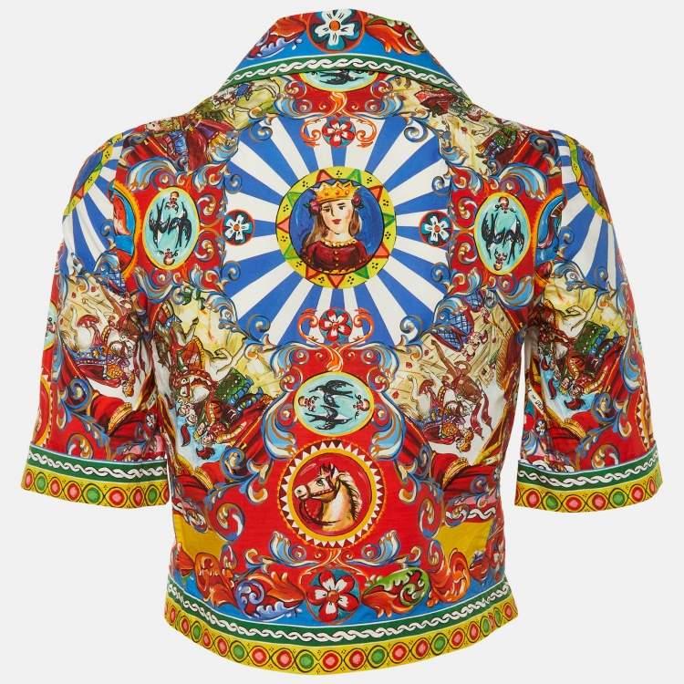 Pre Owned Dolce & Gabbana Multicolor Carretto Siciliano Print Cotton Cropped Shirt S