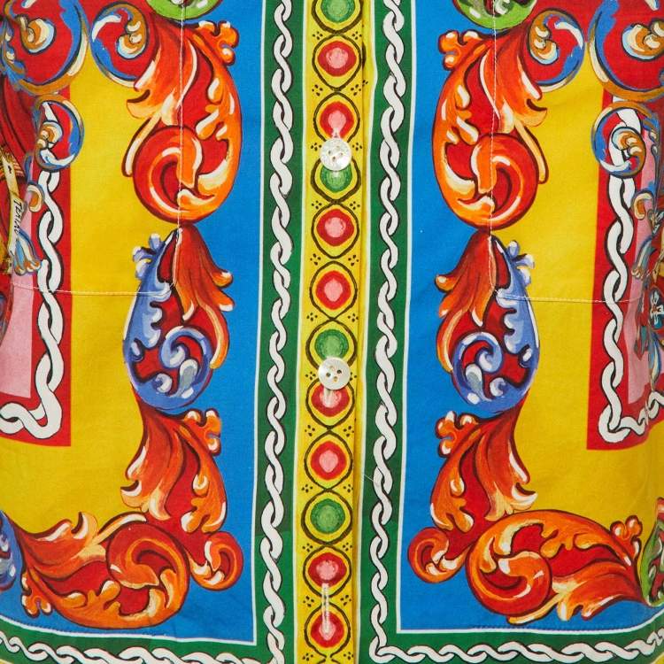Pre Owned Dolce & Gabbana Multicolor Carretto Siciliano Print Cotton Cropped Shirt S