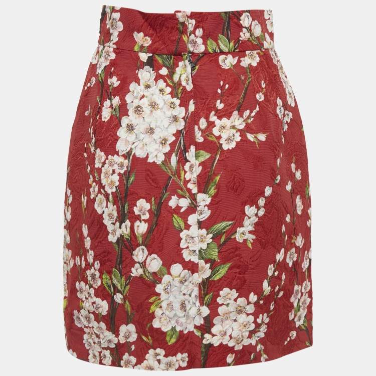 Pre Owned Dolce & Gabbana Red Floral Print Cotton Silk Mini Skirt S 