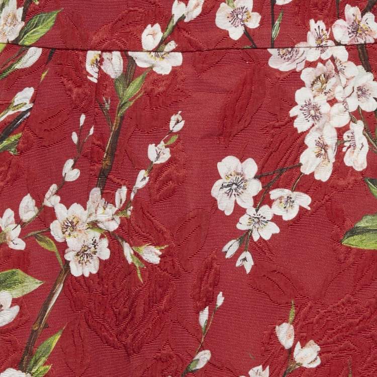 Pre Owned Dolce & Gabbana Red Floral Print Cotton Silk Mini Skirt S 