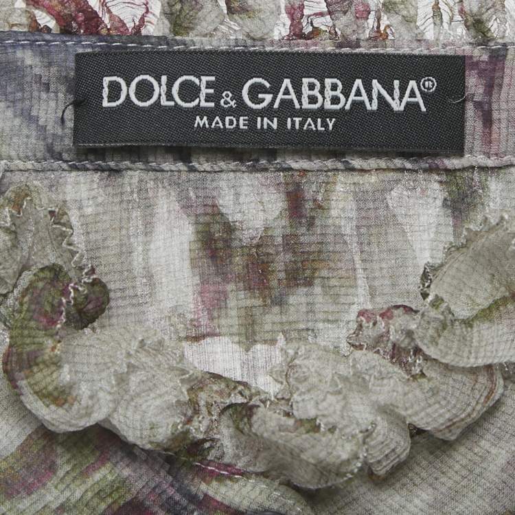 مملوكة مسبقًا Dolce & Gabbana Grey Floral Print Silk Ruche Shirt XS