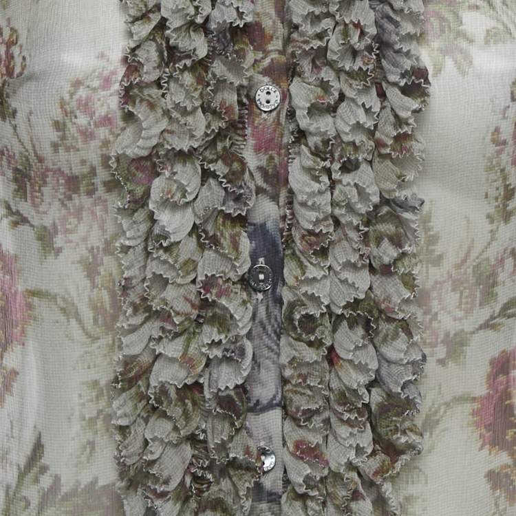 مملوكة مسبقًا Dolce & Gabbana Grey Floral Print Silk Ruche Shirt XS