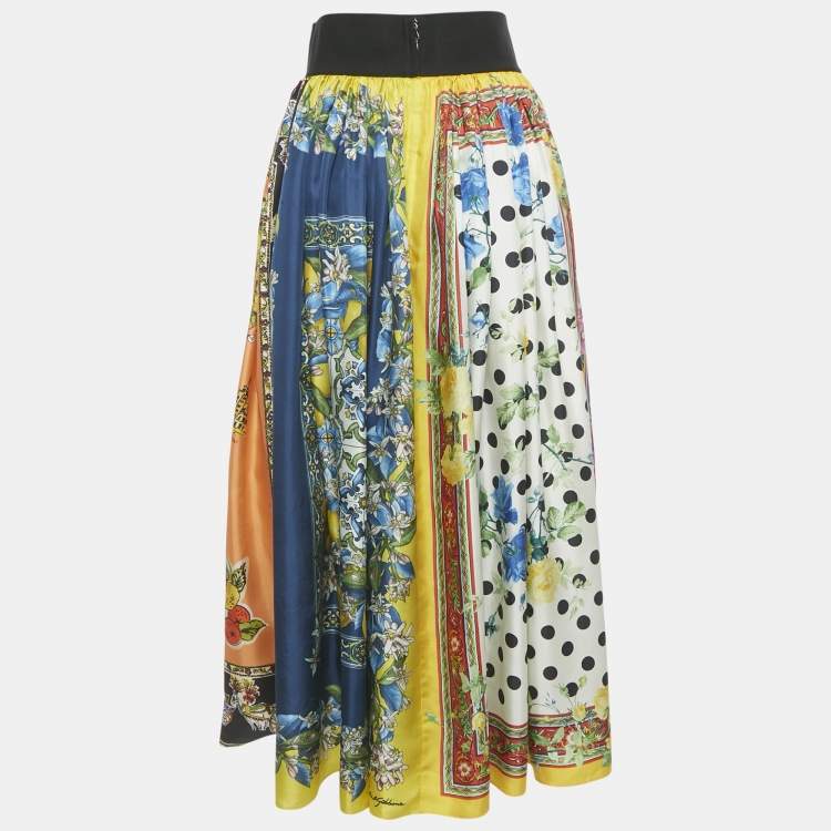 Pre Owned Dolce & Gabbana Multicolor Printed Silk Maxi Skirt S
